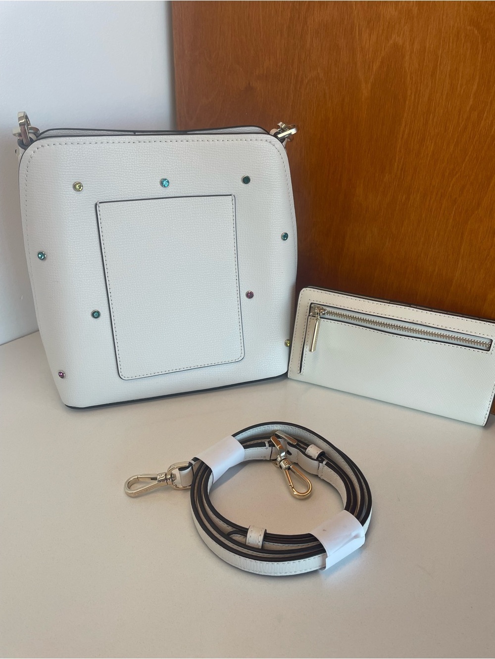 Kate Spade Darcy Small Bucket bag and wallet- cream multi studded gem accent - Picture 8 of 10